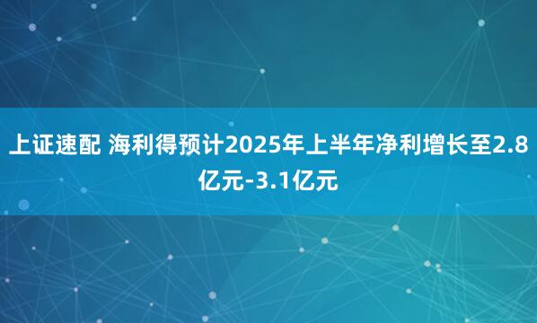 上证速配 海利得预计2025年上半年净利增长至2.8亿元-3.1亿元